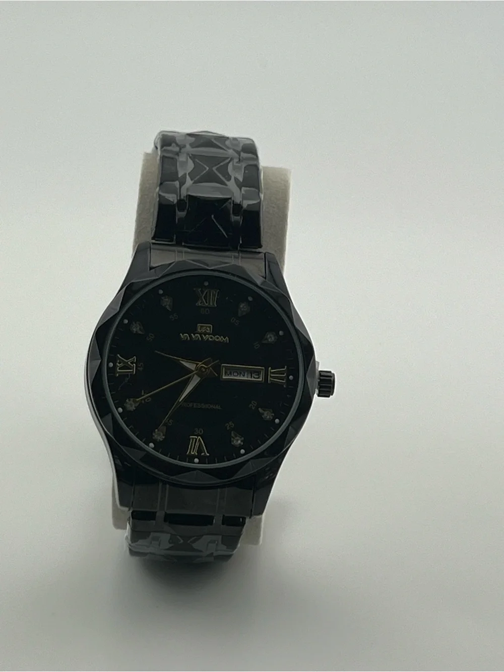 Va Va Voom Men's Black Dress Watch with Gold Accents